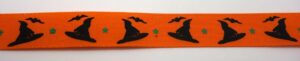 15-028 Webband 15-028, Hexenhüte auf Orange – für Hundehalsbänder 15 bis 20 mm