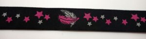 15-041 Webband 15-041, Federn und Sterne Pink – für Hundehalsbänder 15 bis 20 mm