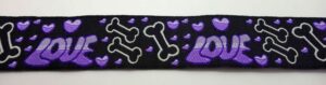 Webband 20-061, Love und Knochen, Violett – für Hundehalsbänder 20 bis 24 mm