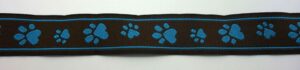 Webband 20-062, Pfoten auf Schwarz, Blau – für Hundehalsbänder 20 bis 24 mm