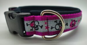 Hundehalsband 1099-2, Totenköpfe Pink-Grau – fertig ab Lager