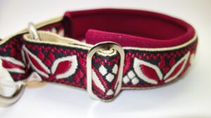 1114 Hundehalsband 1114, Blattornamente Bordeaux-Creme – fertig ab Lager