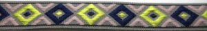 10-018 Webband 10-018, Rauten Gelb-Marine auf Grau – für Hundehalsbänder 10 bis 14 mm