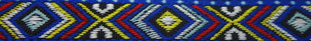Webband 15-077, Ethnorauten Blau-Gelb – für Hundehalsbänder 15 bis 20 mm