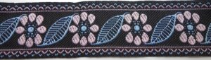 Webband 25-039, Retroblumen Rosa auf Schwarz – für Hundehalsbänder 25 bis 35 mm