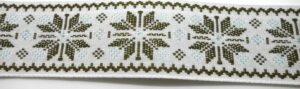 Webband 25-056, Schneesterne Oliv auf Weiss – für Hundehalsbänder 25 bis 35 mm