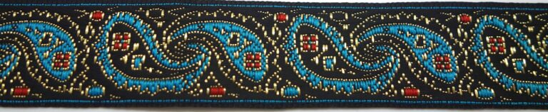 Webband 25-072, Paisleyborte Türkis-Gold – für Hundehalsbänder 25 bis 35 mm